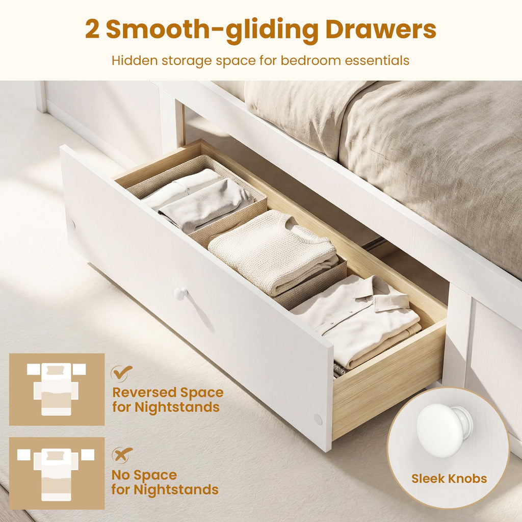 Twin Size Rattan Bed Frame with Storage Drawers