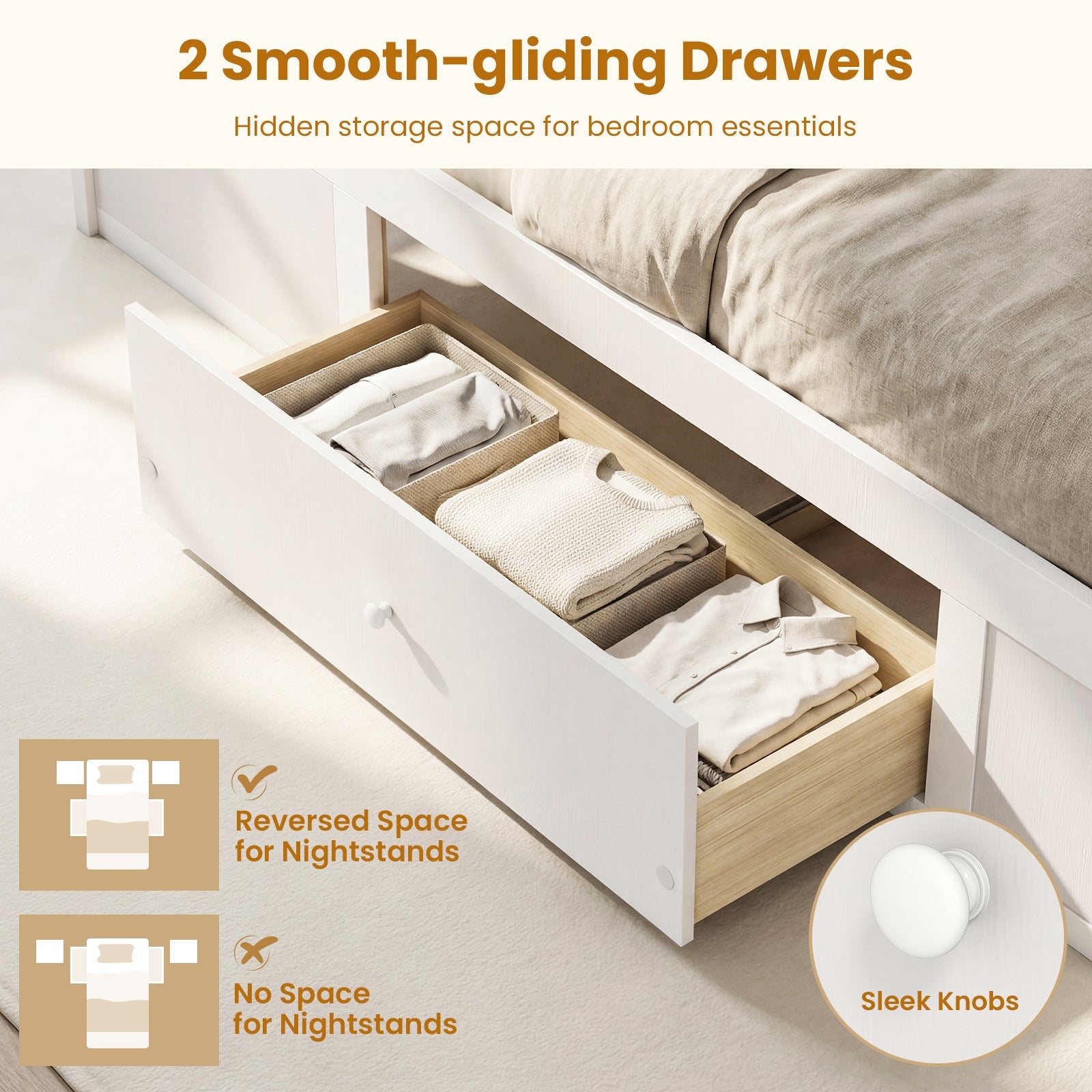 Twin Size Rattan Bed Frame with Storage Drawers
