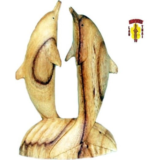 Two Dolphins Jumping 8" Tall Solid Wood