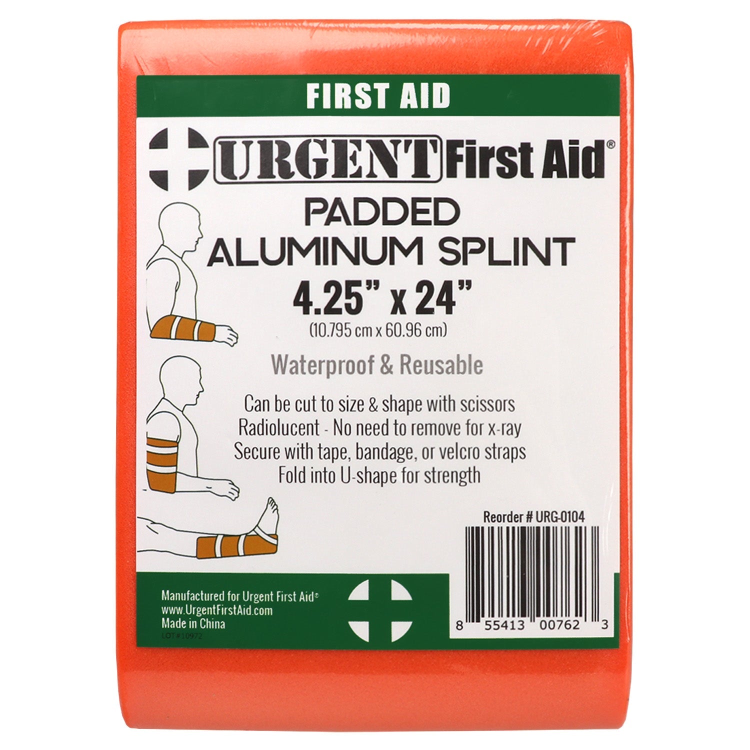Padded Multi-Purpose Splint, Aluminum, Reusable, Orange
