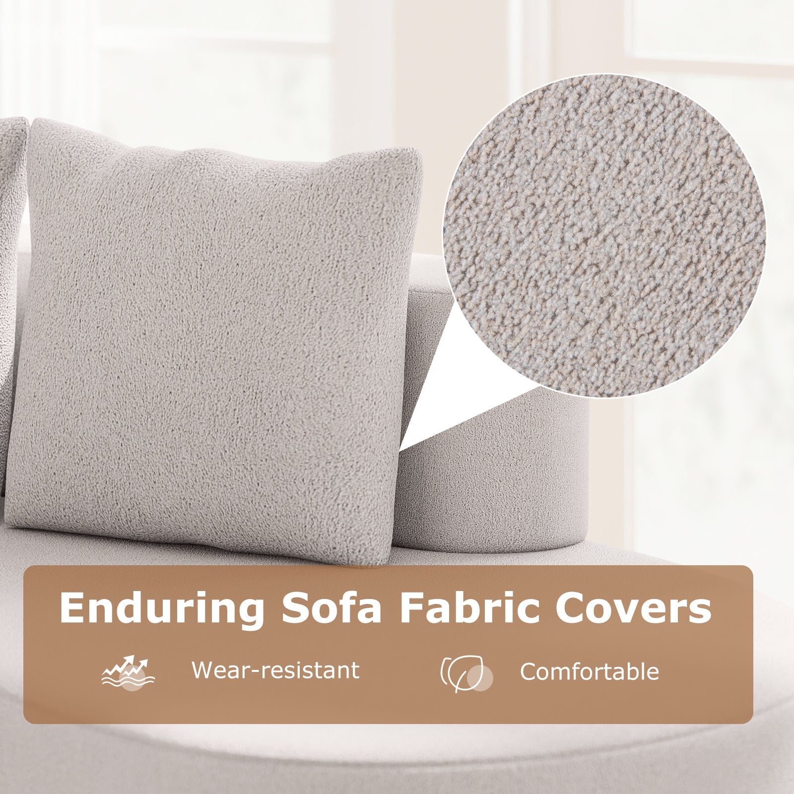 Upholstered Curved Sofa with 2 Cozy Pillows