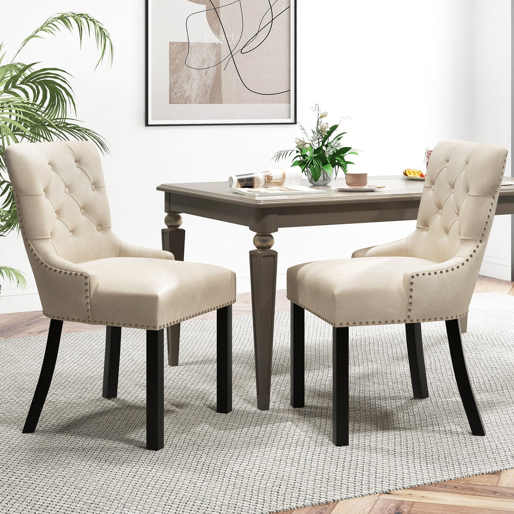 Upholstered Dining Chairs Set of 2 Tufted Wingback Chairs with Rubber Wood Legs