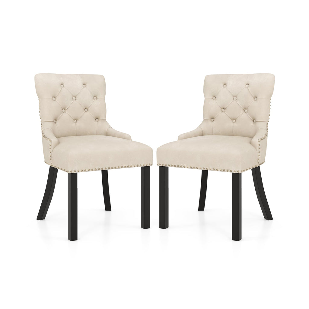Upholstered Dining Chairs Set of 2 Tufted Wingback Chairs with Rubber Wood Legs
