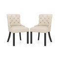 Upholstered Dining Chairs Set of 2 Tufted Wingback Chairs with Rubber Wood Legs