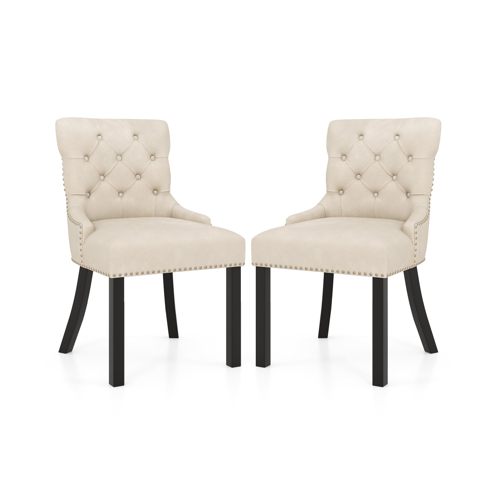 Upholstered Dining Chairs Set of 2 Tufted Wingback Chairs with Rubber Wood Legs
