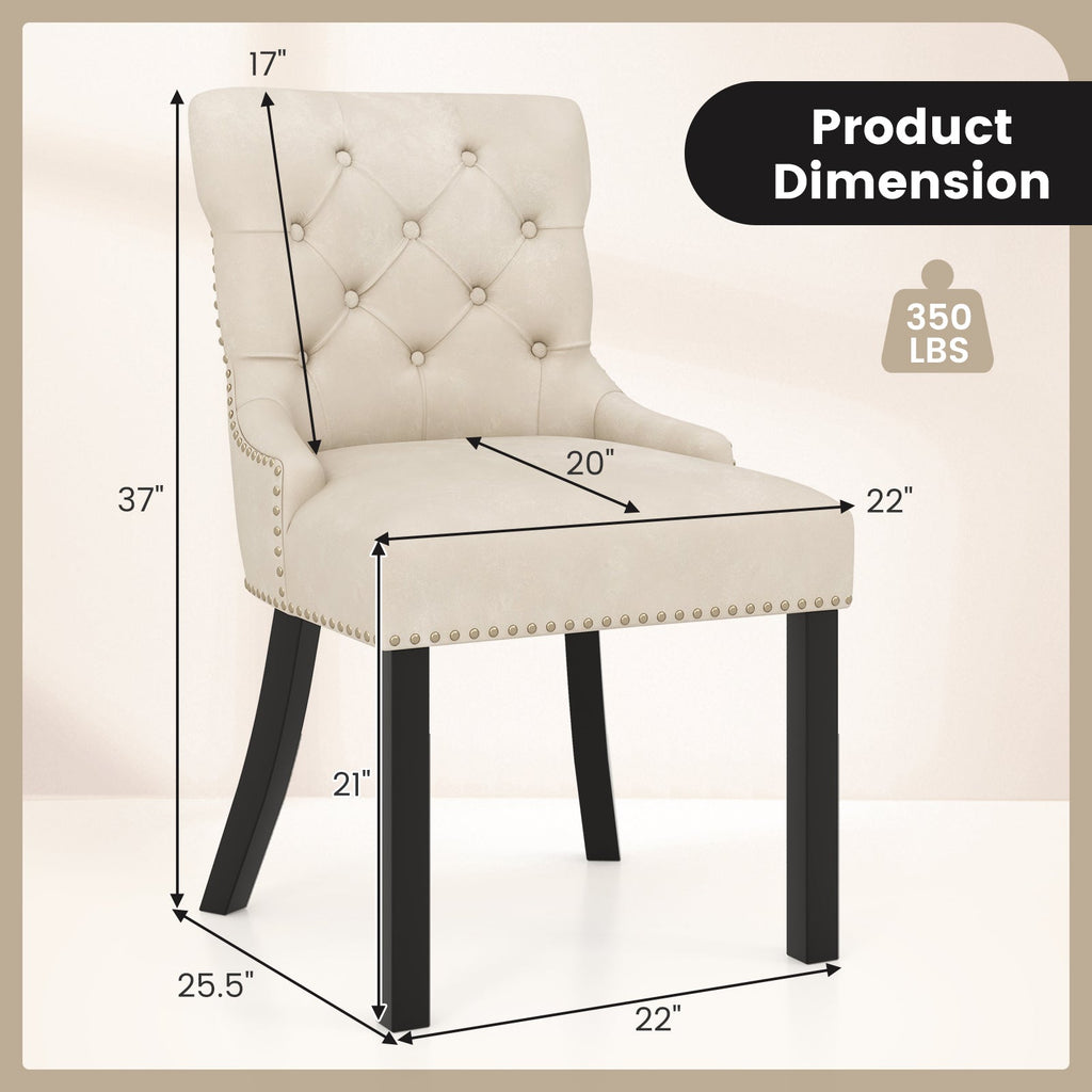 Upholstered Dining Chairs Set of 2 Tufted Wingback Chairs with Rubber Wood Legs