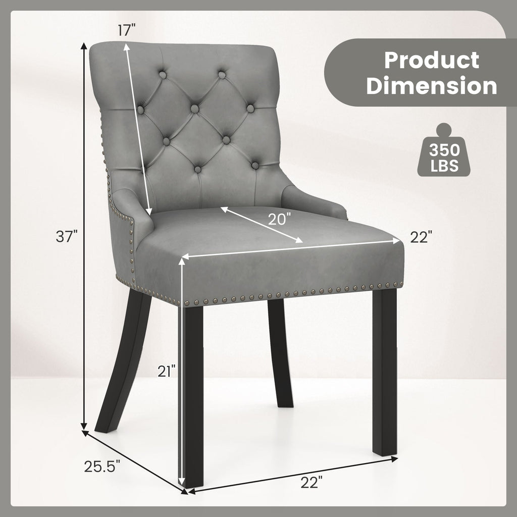 Upholstered Dining Chairs Set of 2 Tufted Wingback Chairs with Rubber Wood Legs