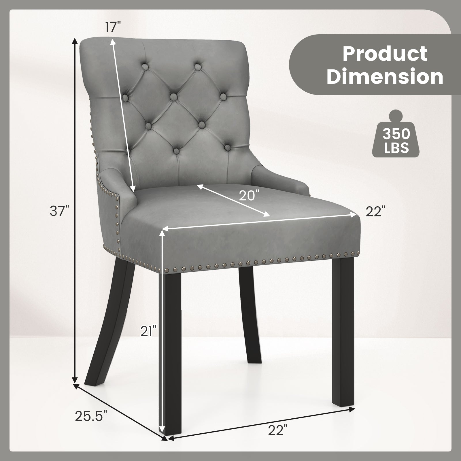 Upholstered Dining Chairs Set of 2 Tufted Wingback Chairs with Rubber Wood Legs
