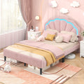 Upholstered LED Bed Frame with Adjustable Flower Headboard and Metal Support Feet Pink