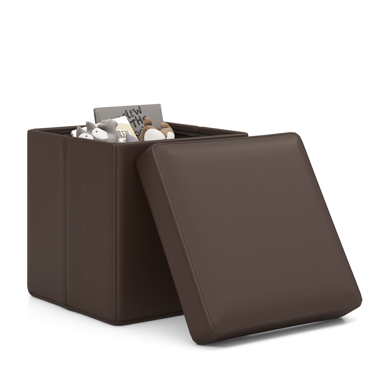 Upholstered Square Footstool with PVC Leather Surface for Bedroom