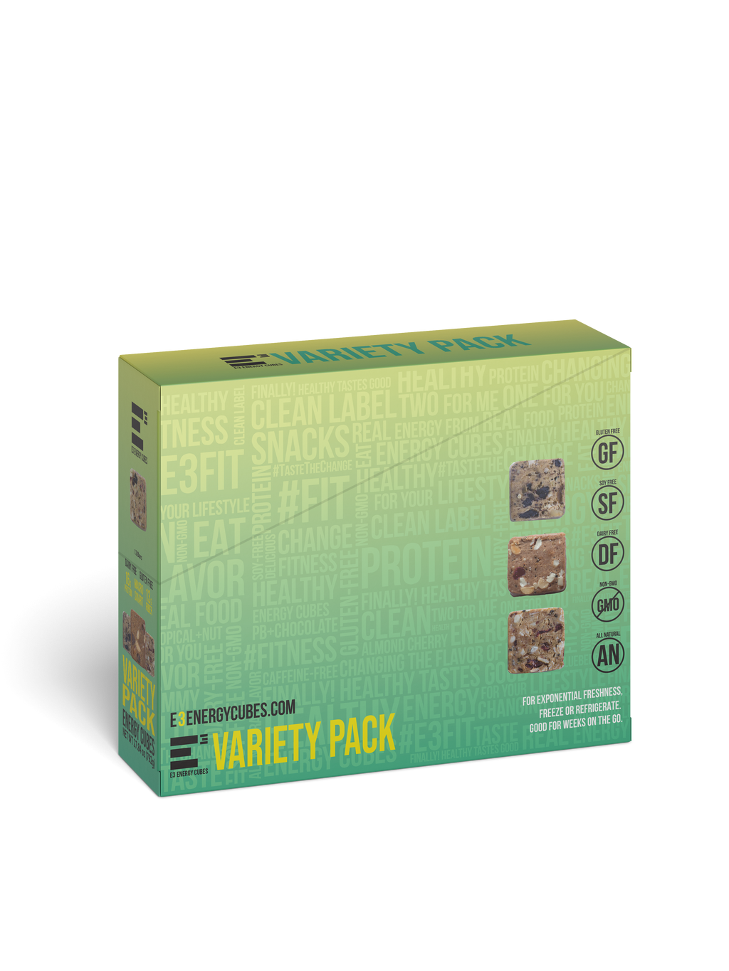 5 Flavor Variety Pack - E3 Energy Cubes | High-Fiber, All-Natural Protein Bars (12 bars)