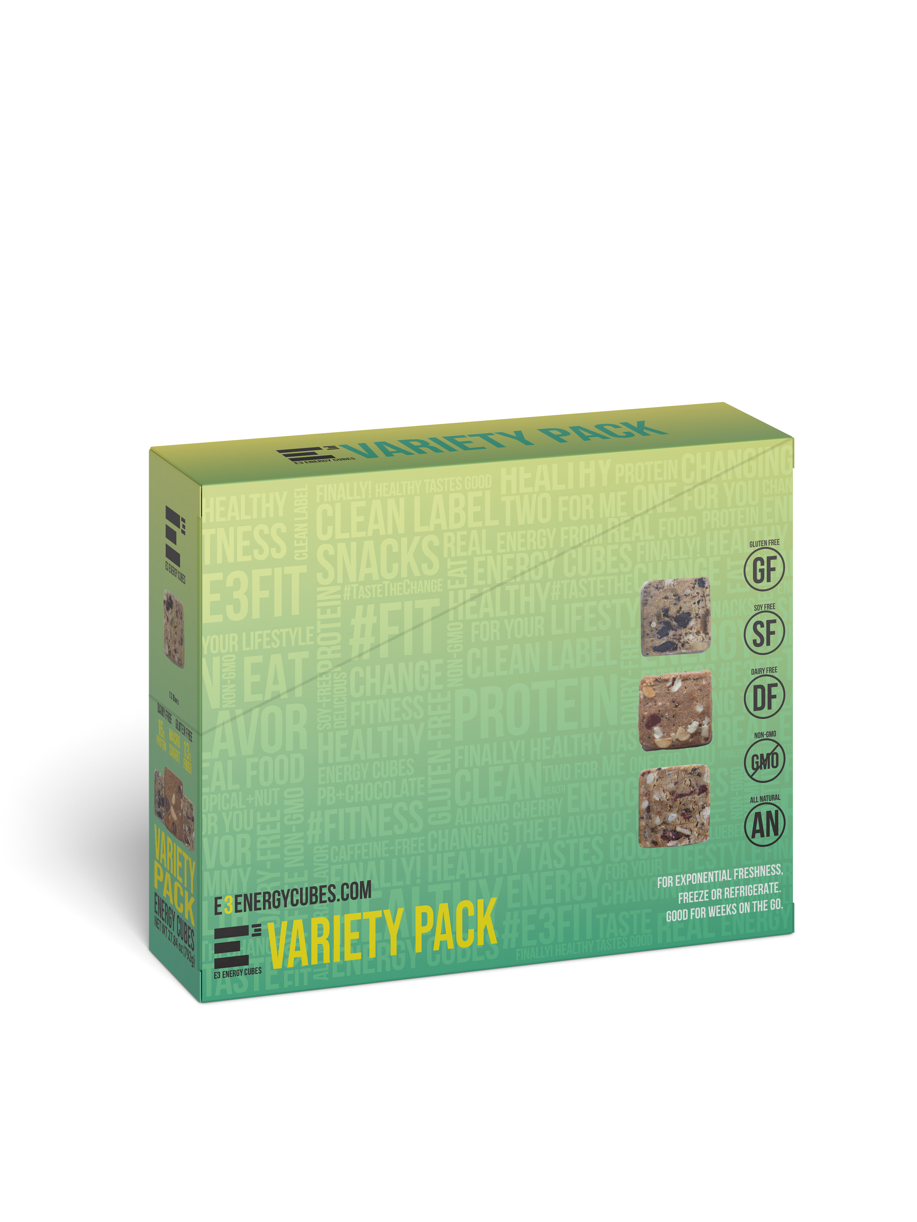 5 Flavor Variety Pack - E3 Energy Cubes | High-Fiber, All-Natural Protein Bars (12 bars)