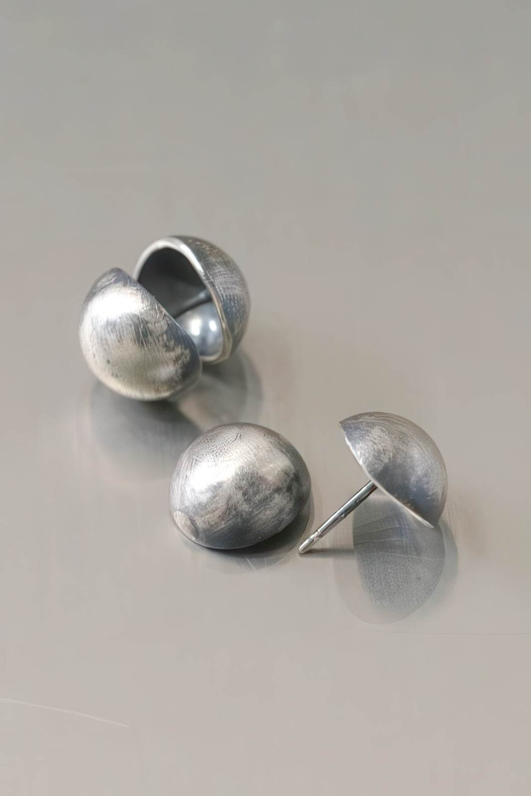 Vintage Dimensional Earrings - Distressed Double-Sided Hemisphere Studs
