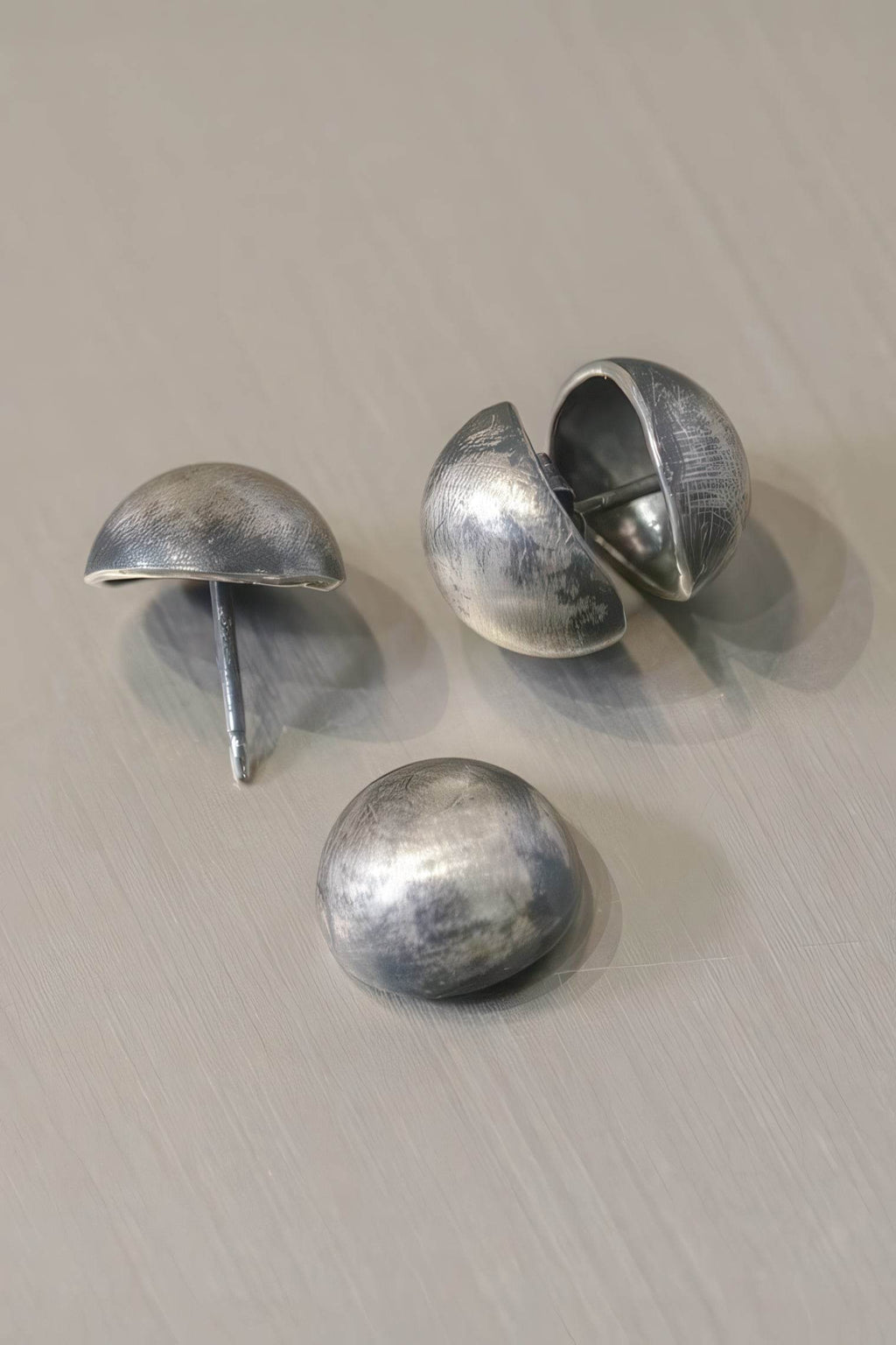 Vintage Dimensional Earrings - Distressed Double-Sided Hemisphere Studs