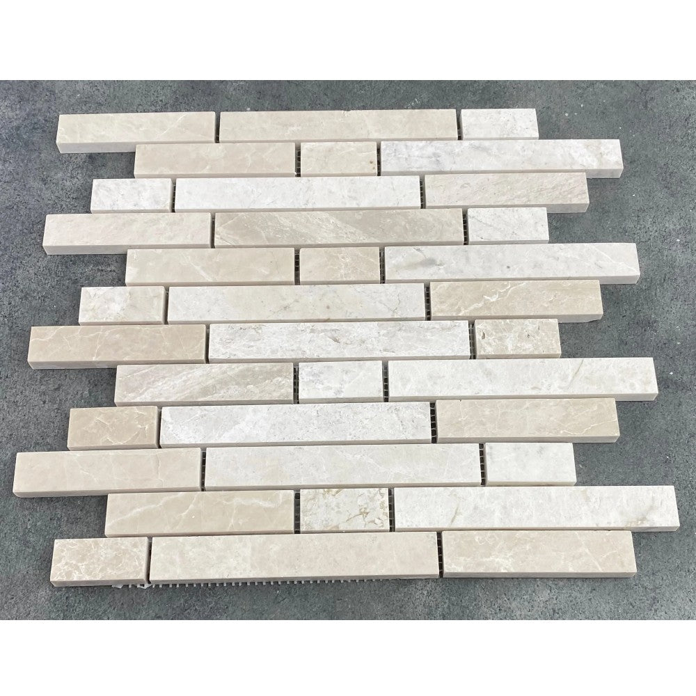 Vanilla Beige Marble Strip Liner Mosaic Tile - Honed Mesh 12x12