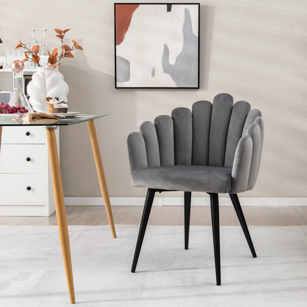 Modern Velvet Dining Chair with Metal Base and Petal Backrest