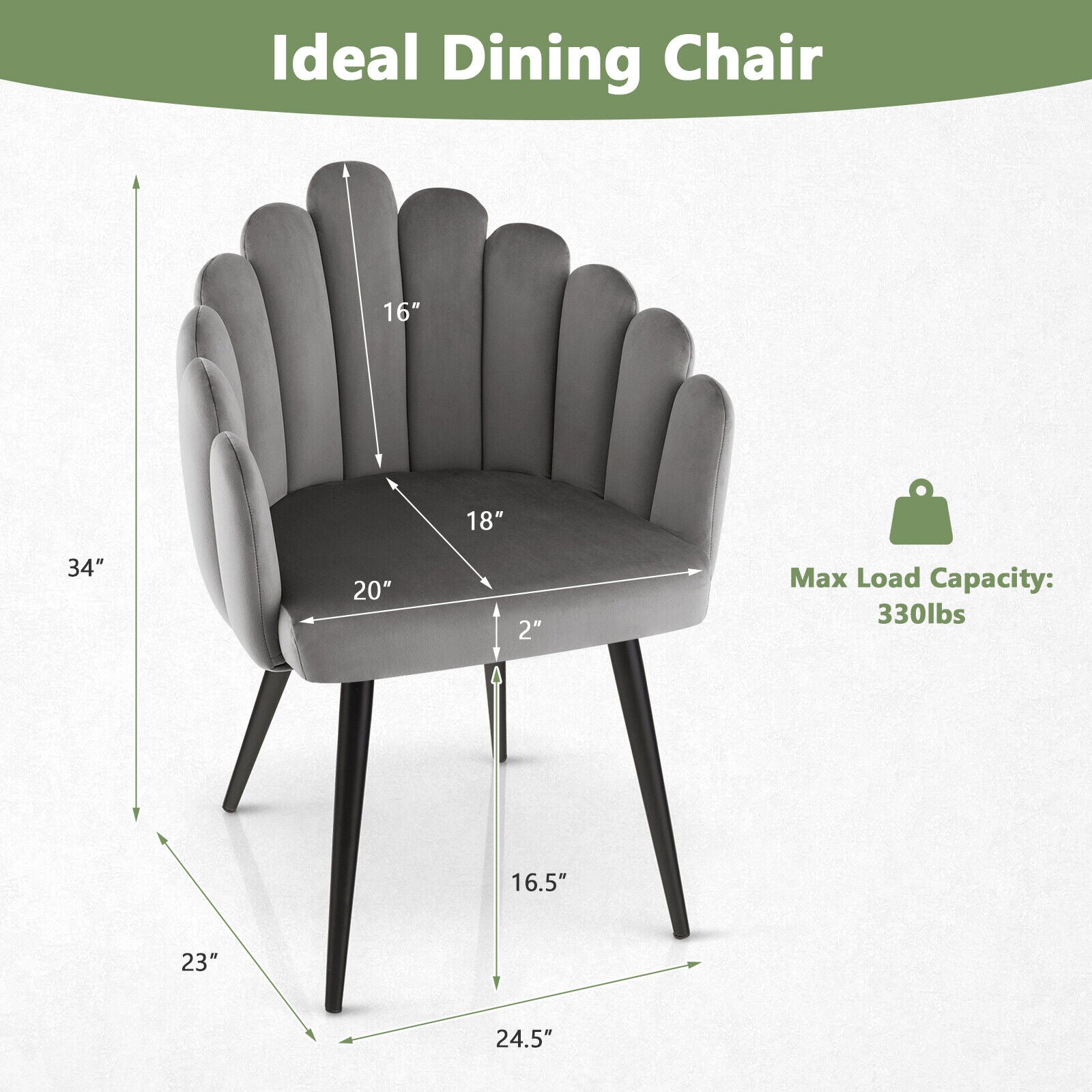 Modern Velvet Dining Chair with Metal Base and Petal Backrest