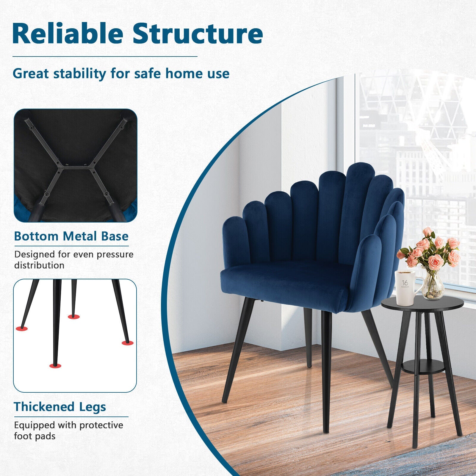 Modern Velvet Dining Chair with Metal Base and Petal Backrest