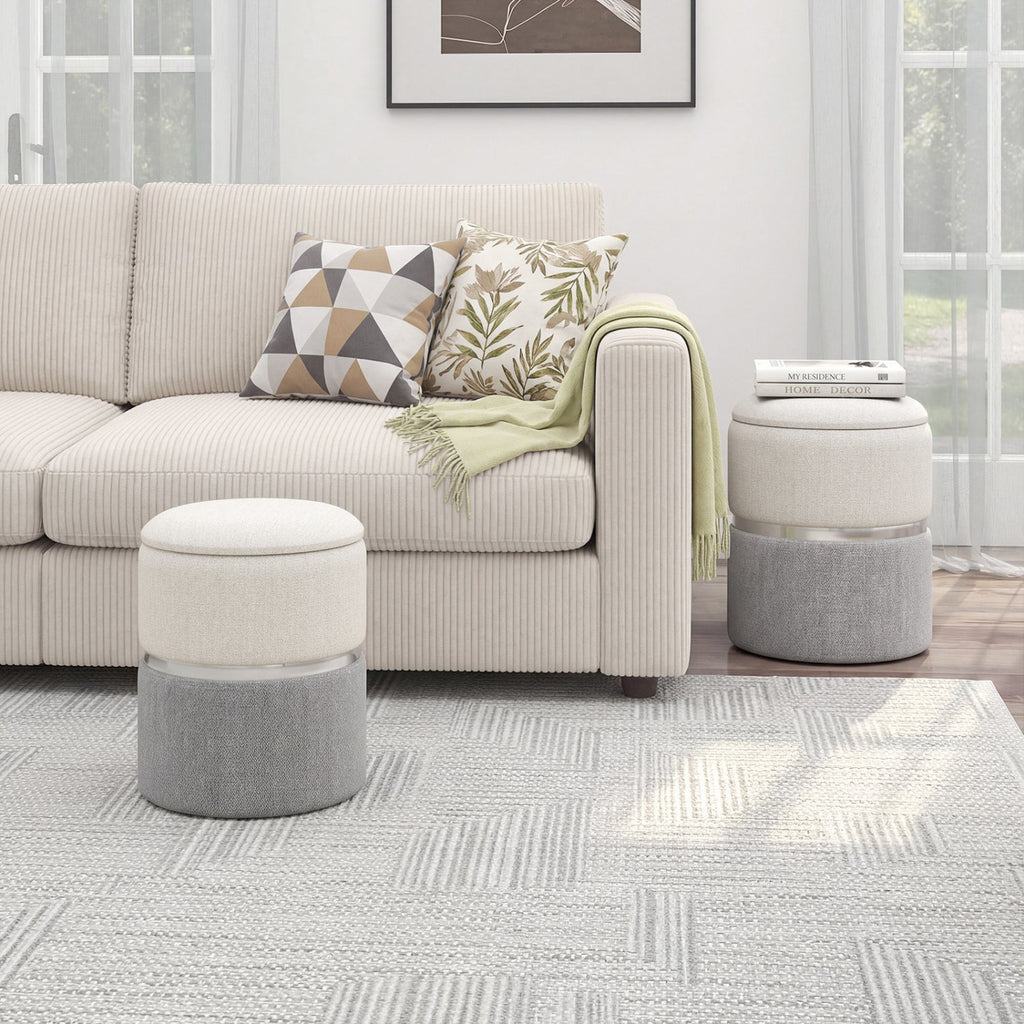 Velvet/Linen Fabric Storage Ottoman Set of 2