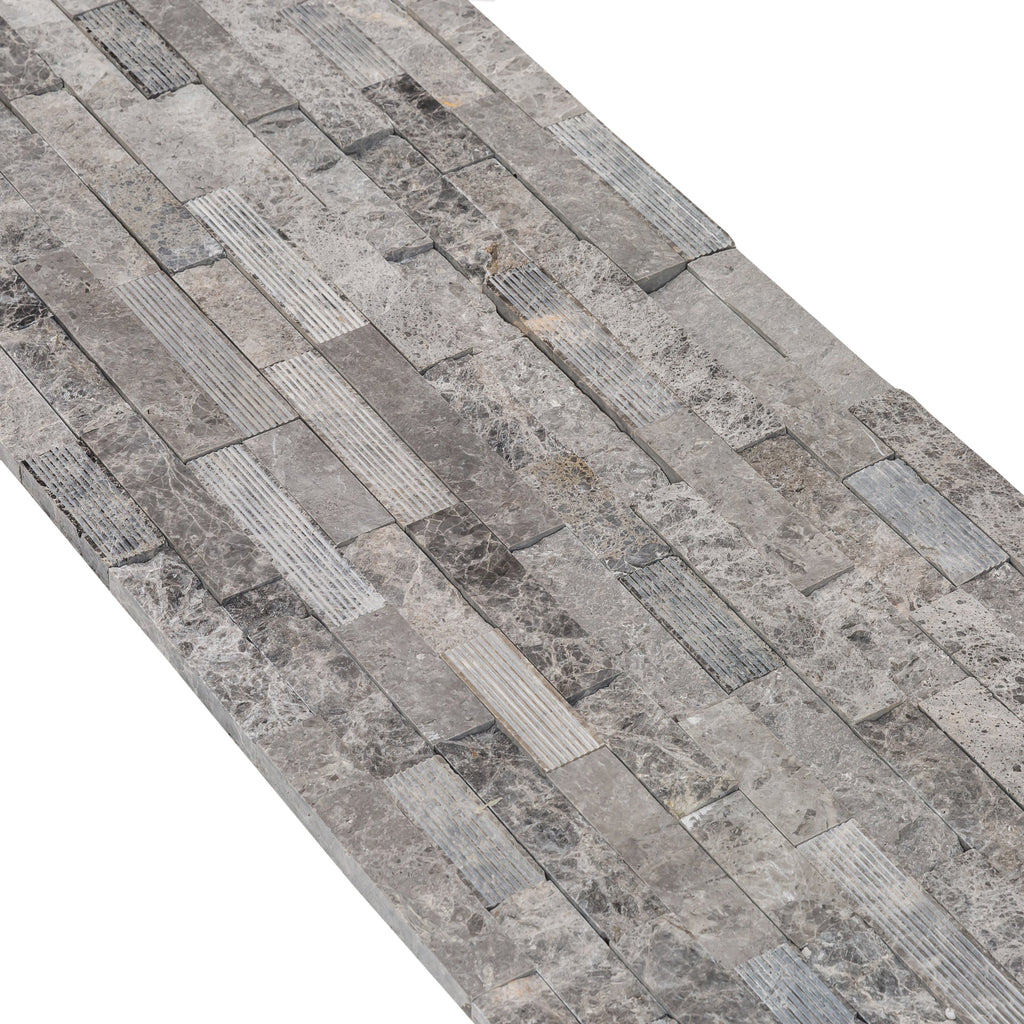 Gray Marble Ledger Panel Wall Tile 6x24 - Ventana Natural Stone 3D Textured Finish