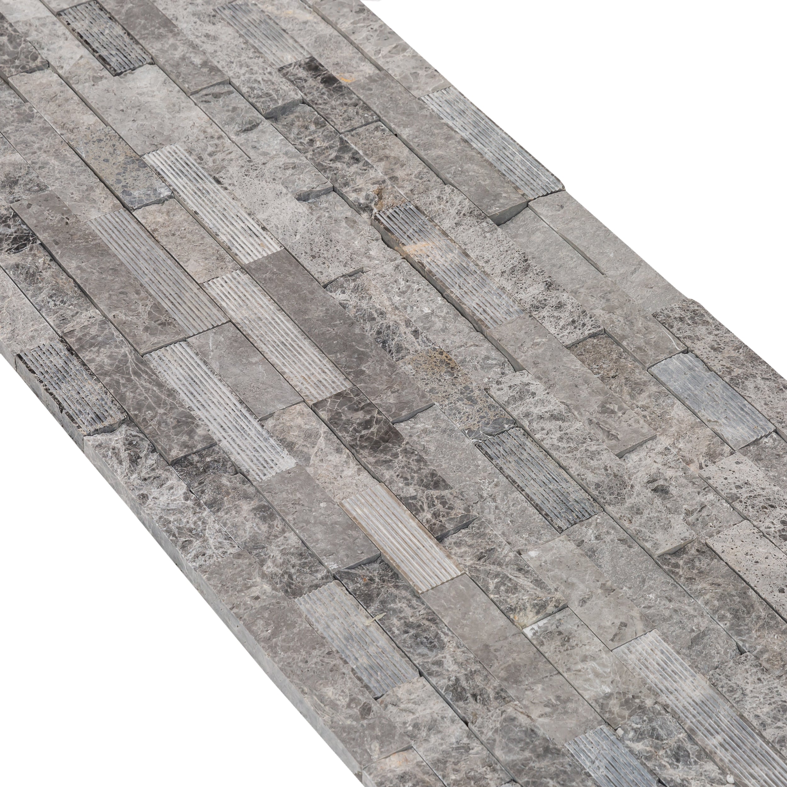 Gray Marble Ledger Panel Wall Tile 6x24 - Ventana Natural Stone 3D Textured Finish
