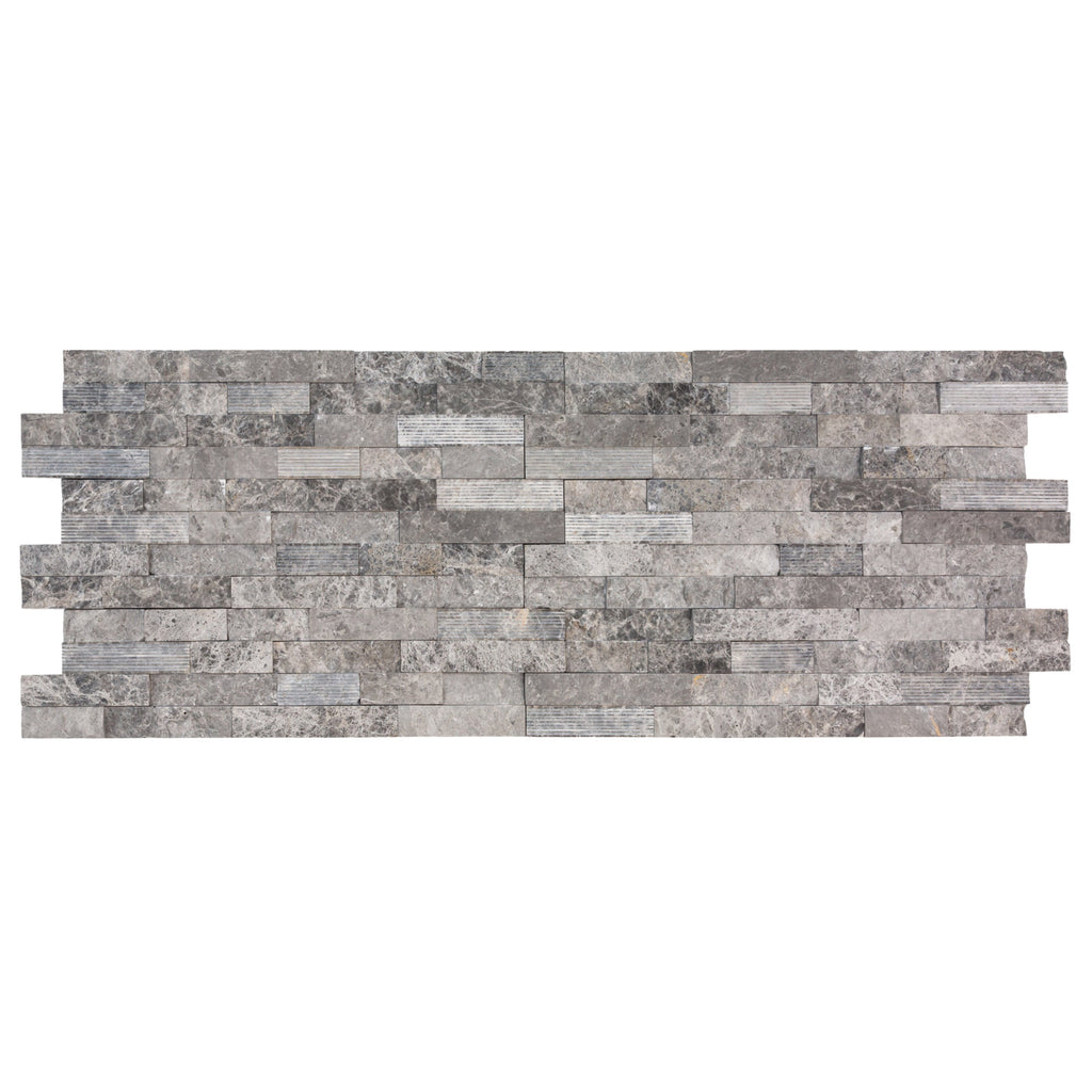 Gray Marble Ledger Panel Wall Tile 6x24 - Ventana Natural Stone 3D Textured Finish