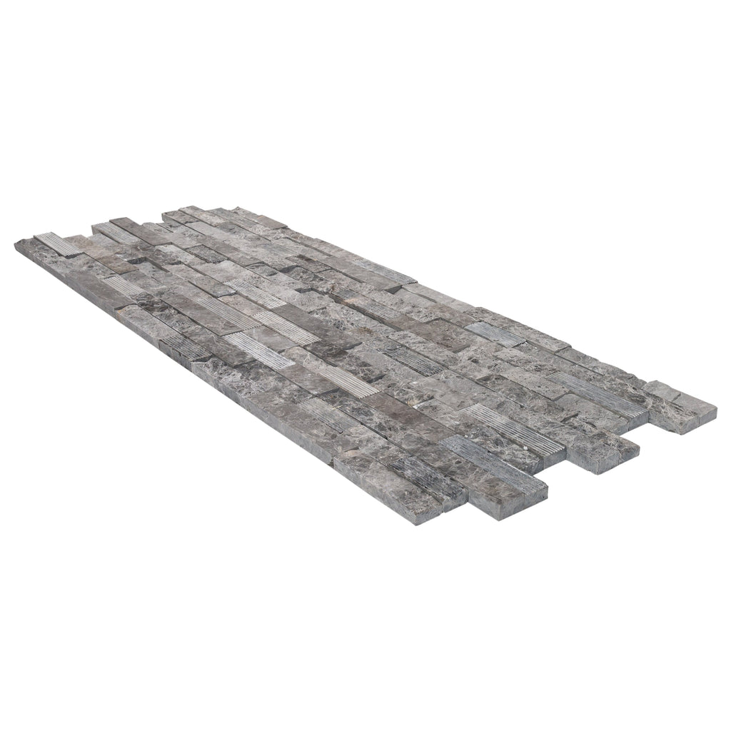 Gray Marble Ledger Panel Wall Tile 6x24 - Ventana Natural Stone 3D Textured Finish