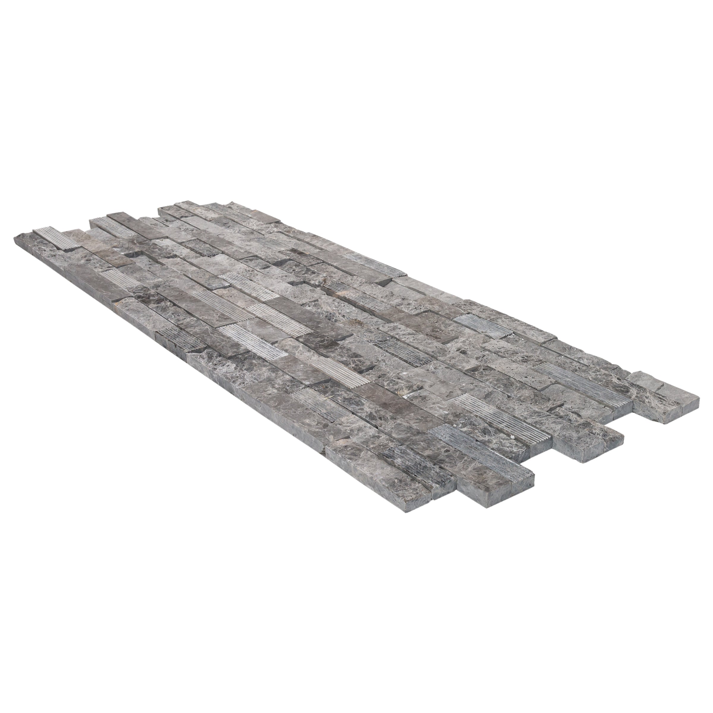 Gray Marble Ledger Panel Wall Tile 6x24 - Ventana Natural Stone 3D Textured Finish