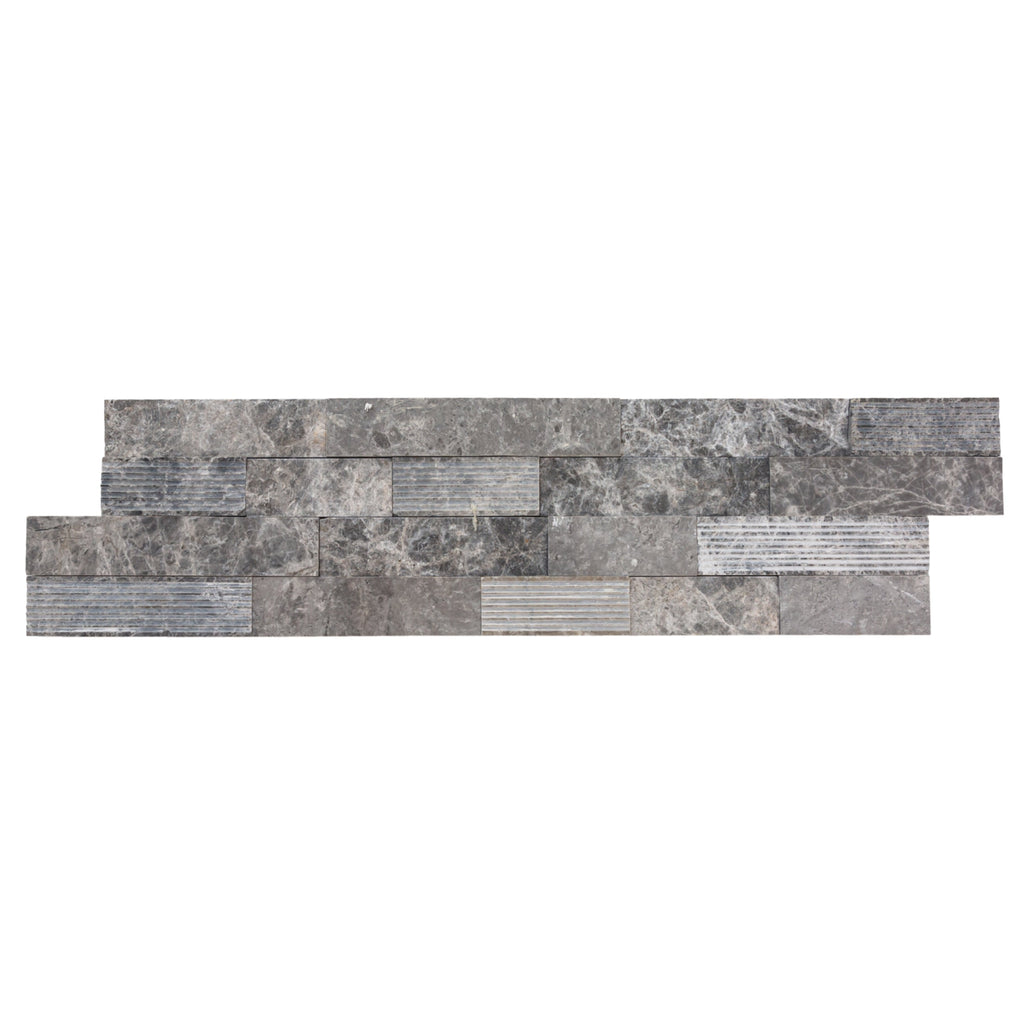 Gray Marble Ledger Panel Wall Tile 6x24 - Ventana Natural Stone 3D Textured Finish
