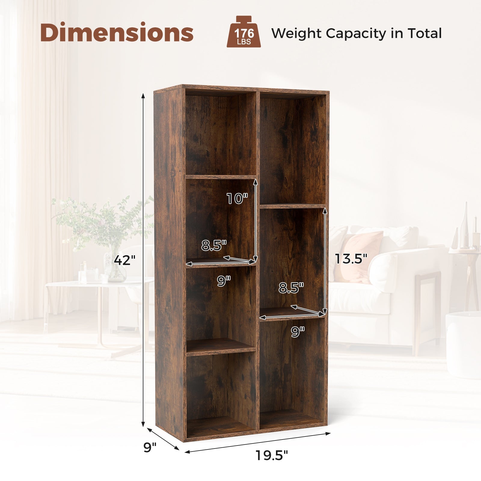 Vertical or Horizontal Freestanding Bookshelf with 7 Compartments