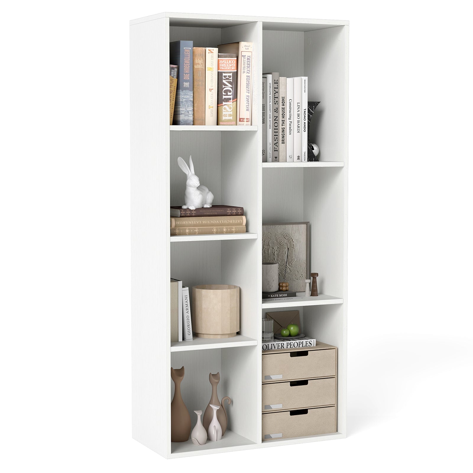 Vertical or Horizontal Freestanding Bookshelf with 7 Compartments