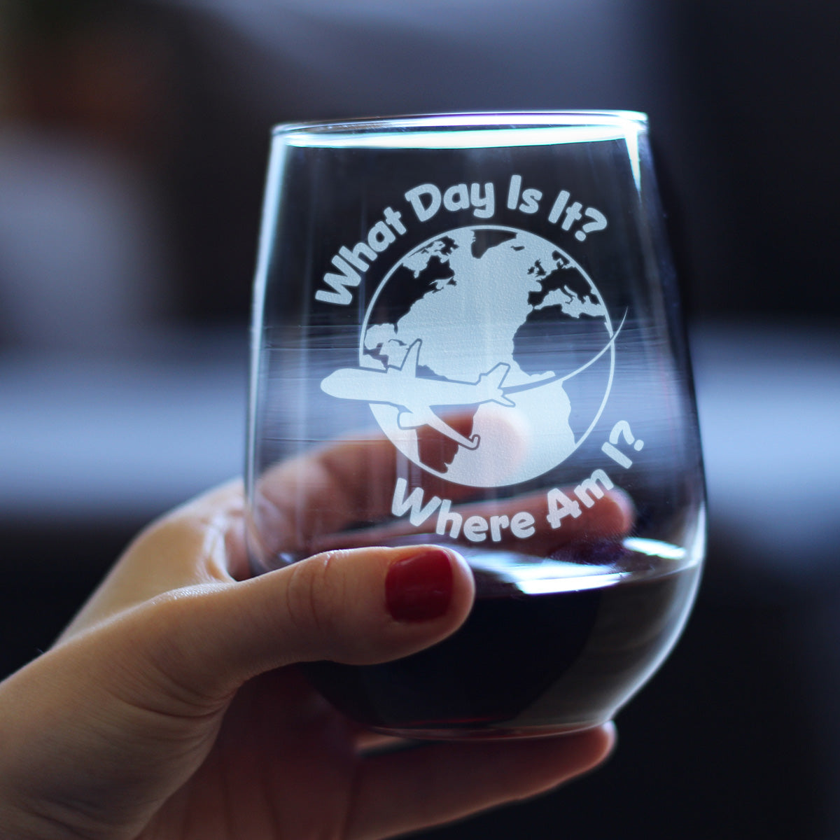What Day Is It - Stemless Wine Glass - Funny Flight Attendant Gifts for Flight Attendants & Pilots - Large 17 Ounce Glasses