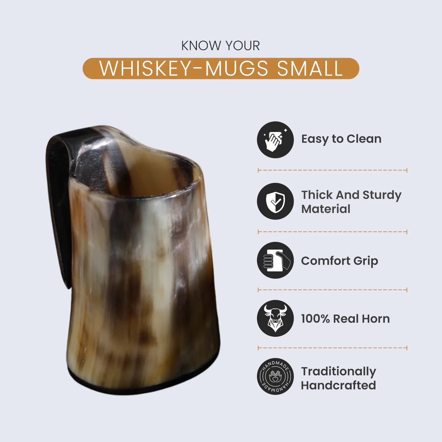 Buffalo Horn Whiskey Shot Glasses Mug Set of 5, Holds 4–5 oz