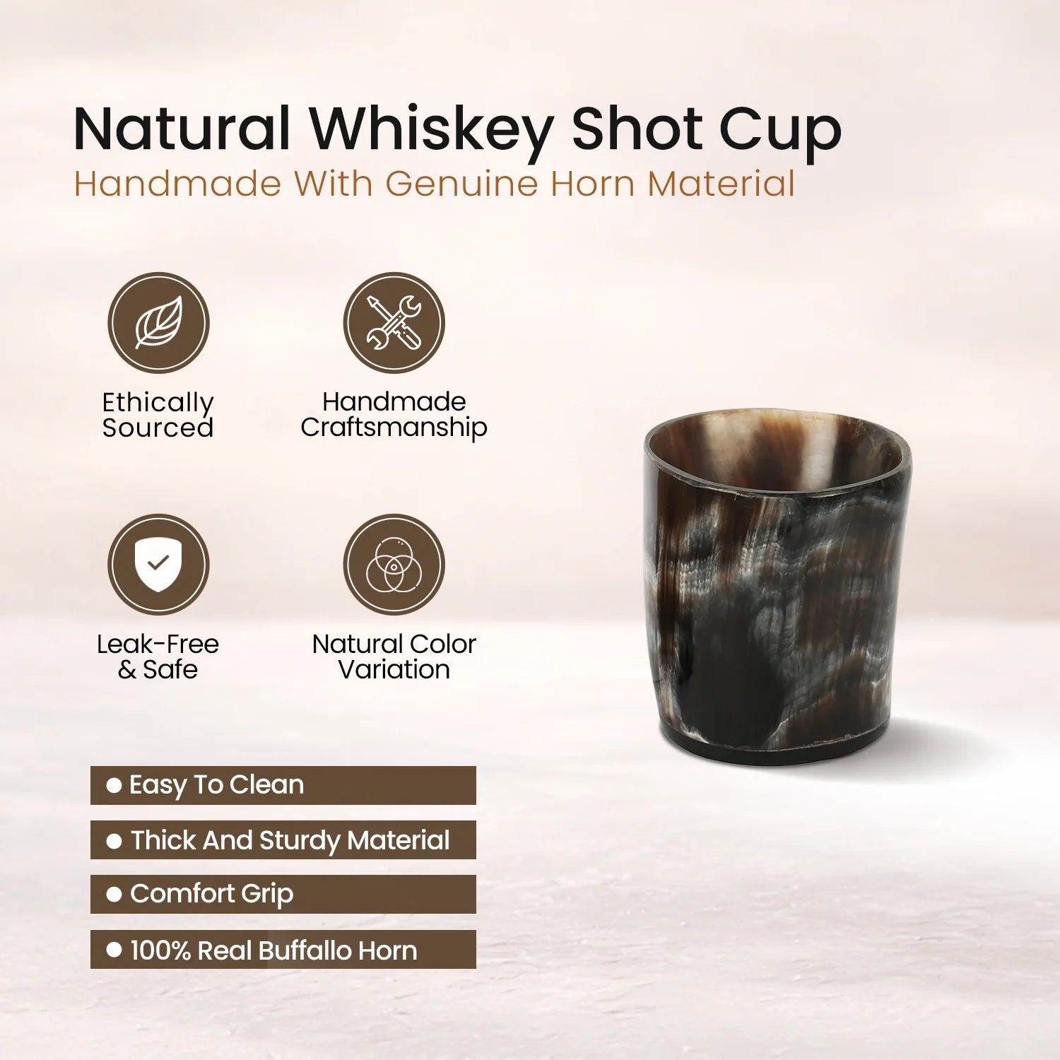 Buffalo Horn Whiskey Shot Glasses 6.5 oz - (Pack of 6)