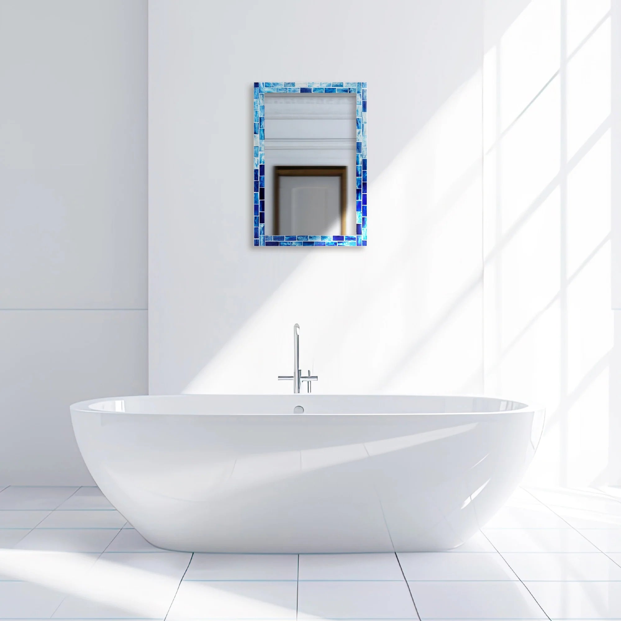 Make To Order Indigo Pattern Mirror Bone Inlay Collection - 24x36 inches