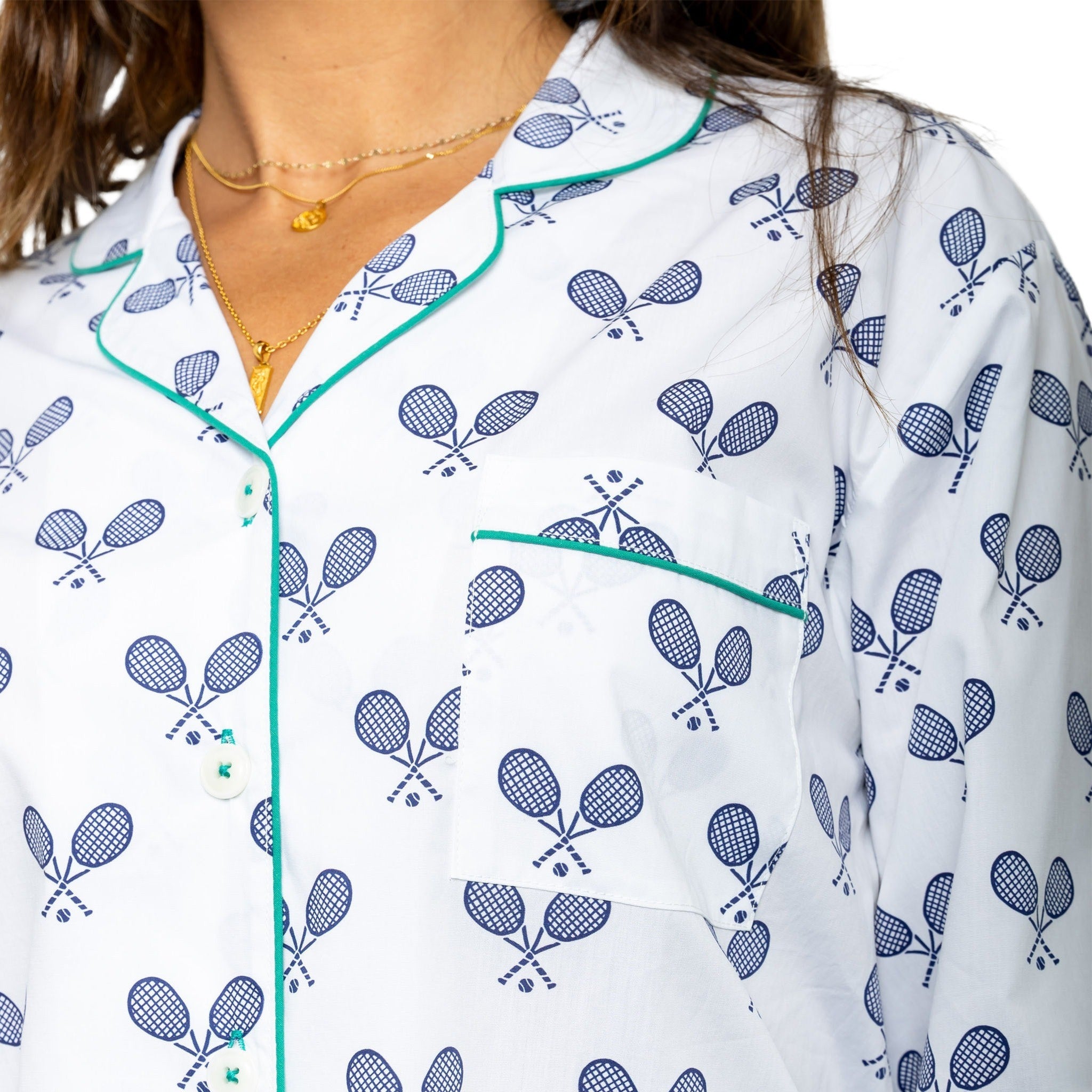 Women's Tennis Navy Long PJ Set