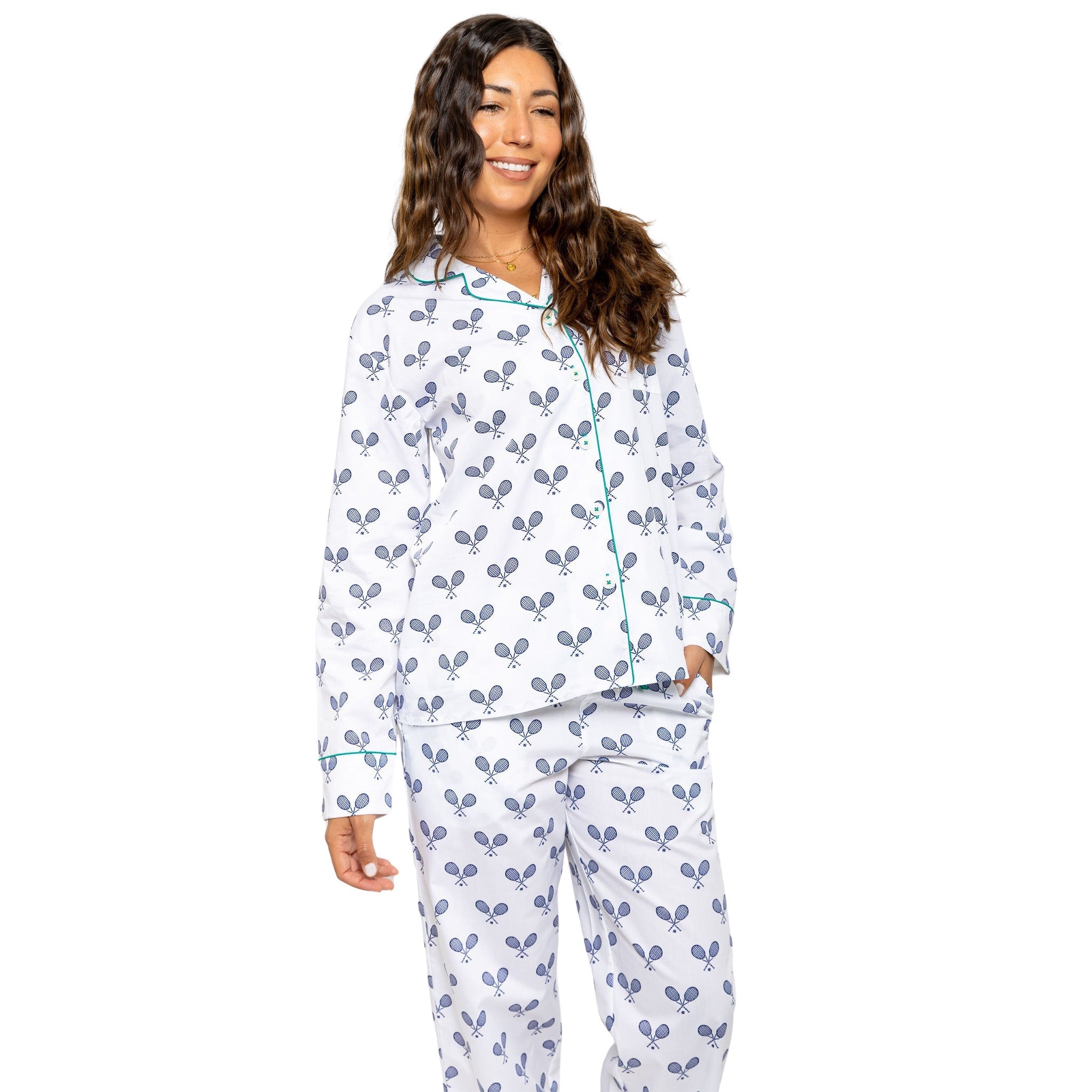 Women's Tennis Navy Long PJ Set