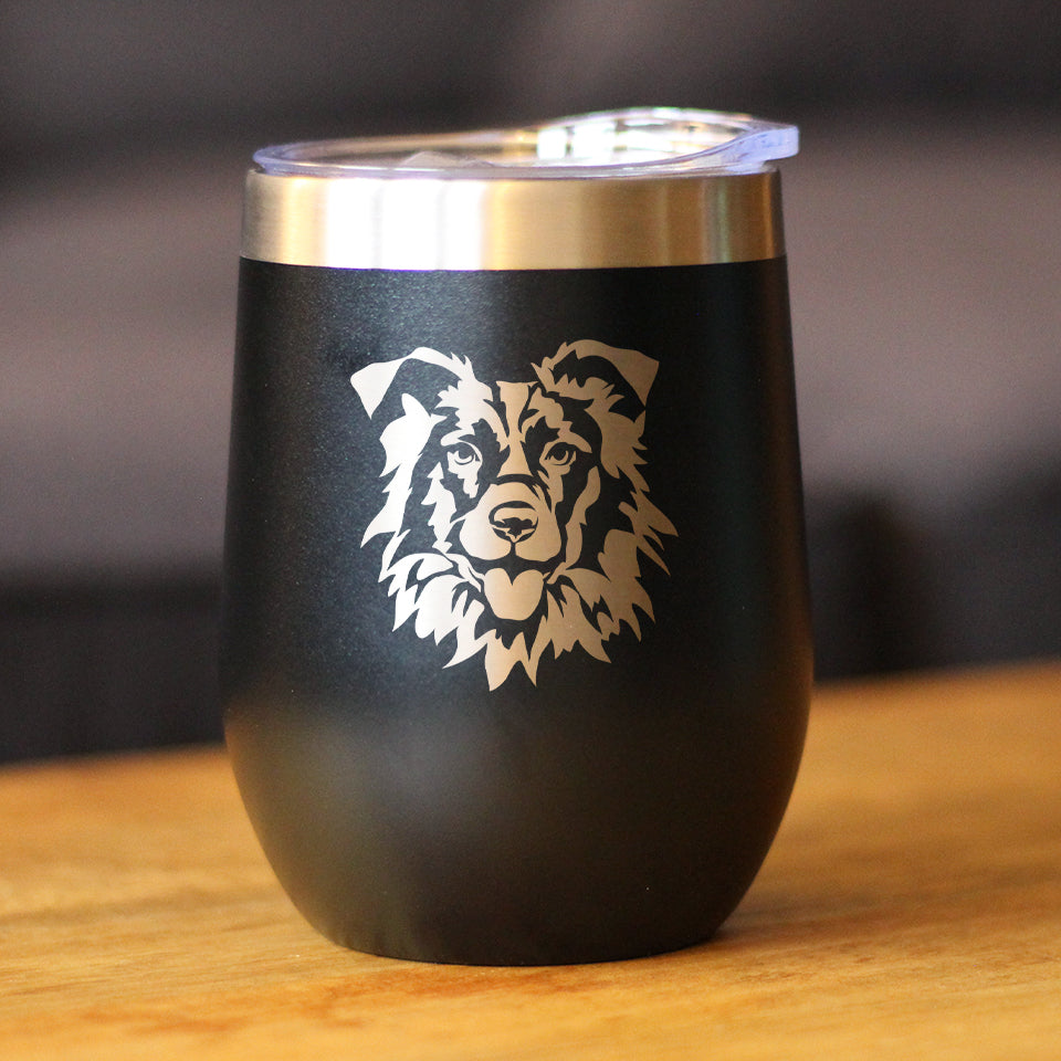 Border Collie Face - Wine Tumbler