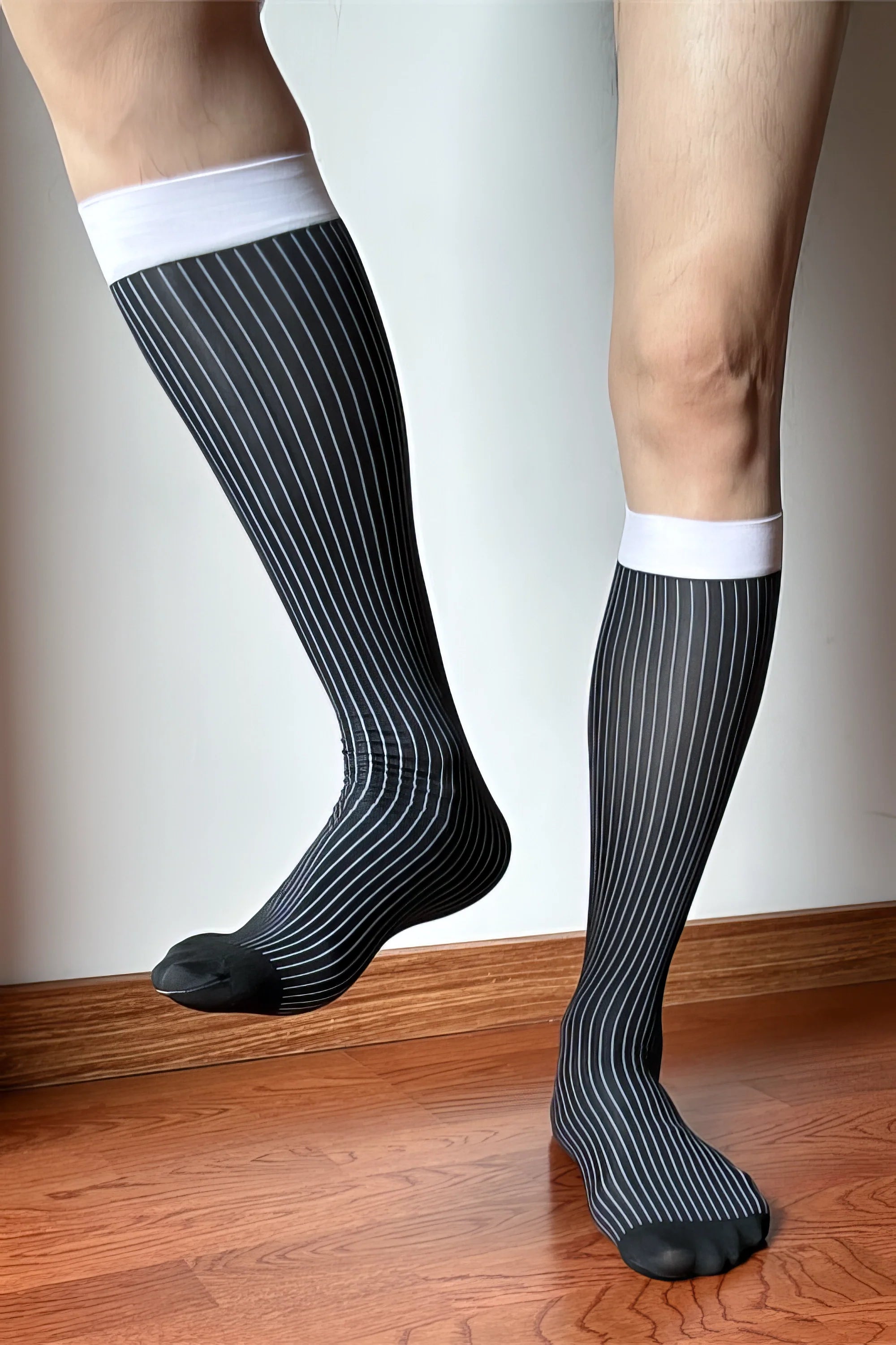 Men’s Mid-Calf Dress Socks - Minimalist Striped Nylon
