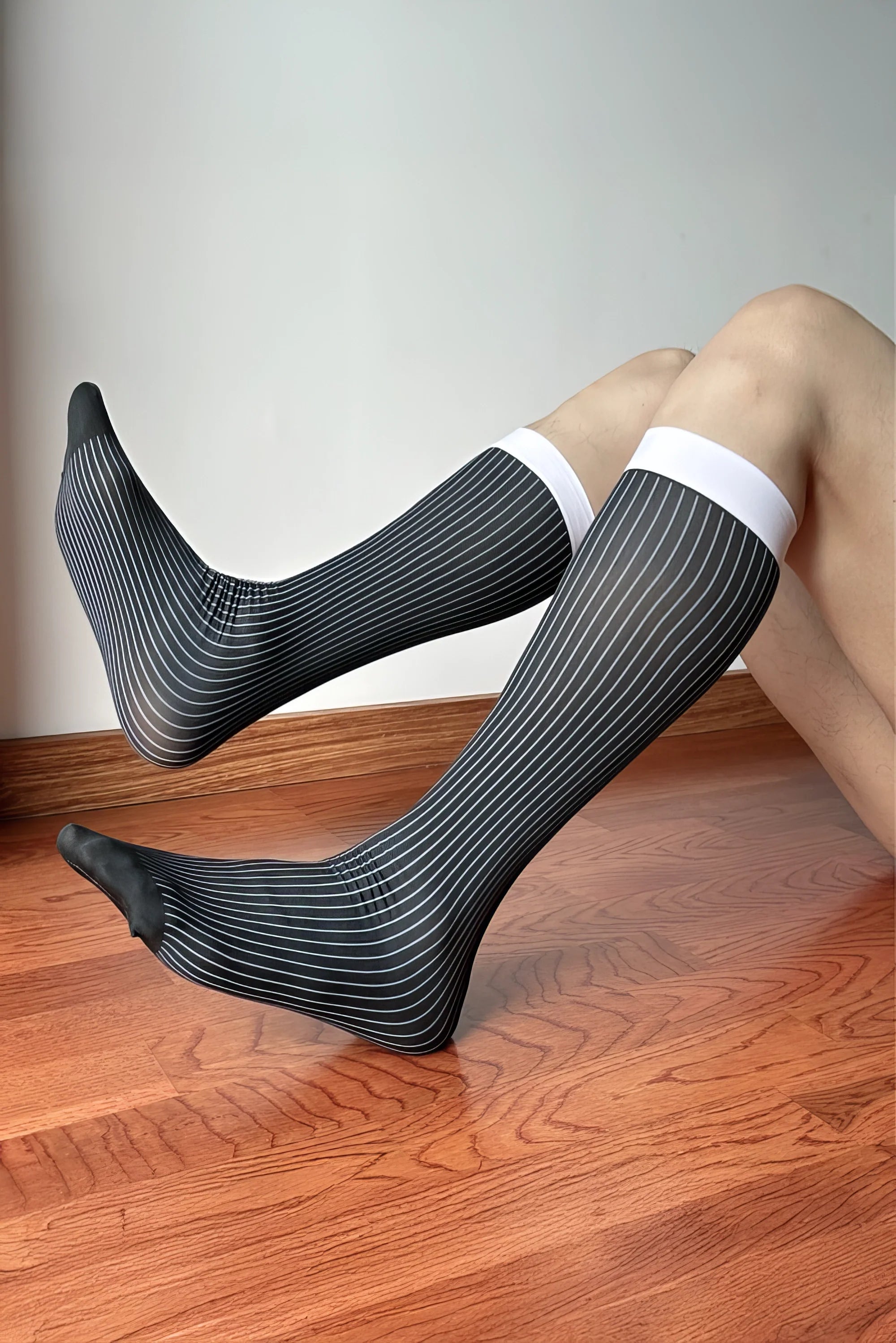 Men’s Mid-Calf Dress Socks - Minimalist Striped Nylon