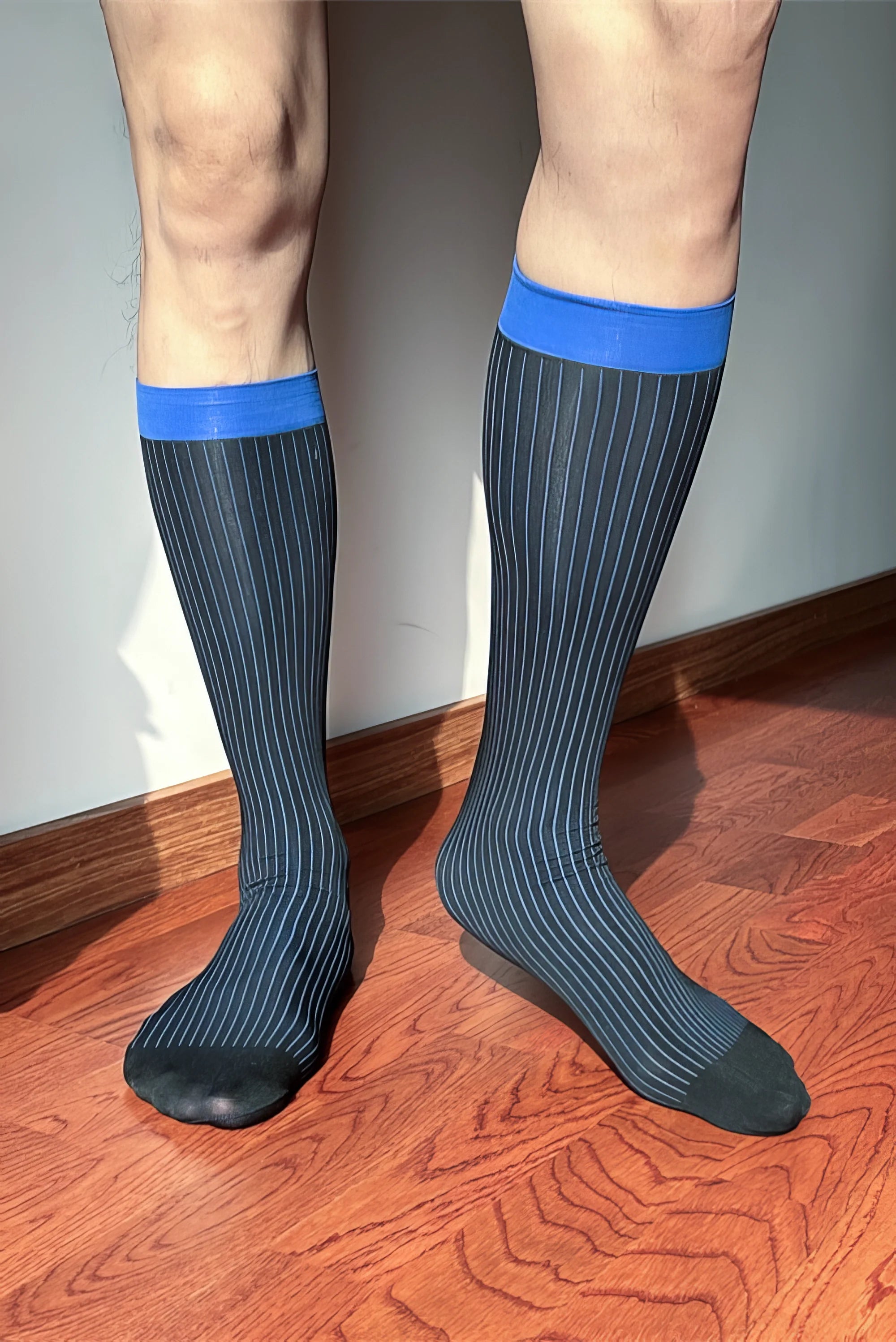 Men’s Mid-Calf Dress Socks - Minimalist Striped Nylon