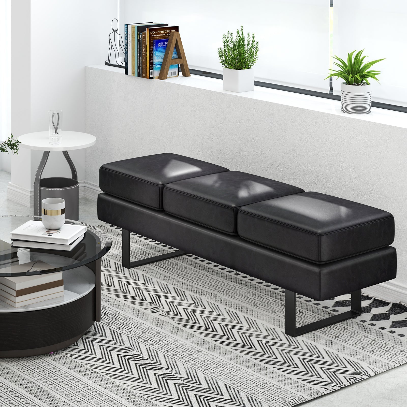 Waiting Room Bench Seating Long Bench with Metal Frame Leg