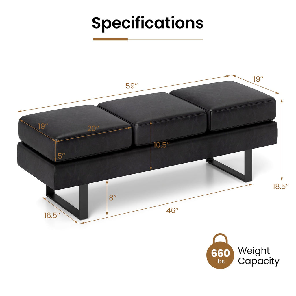 Waiting Room Bench Seating Long Bench with Metal Frame Leg