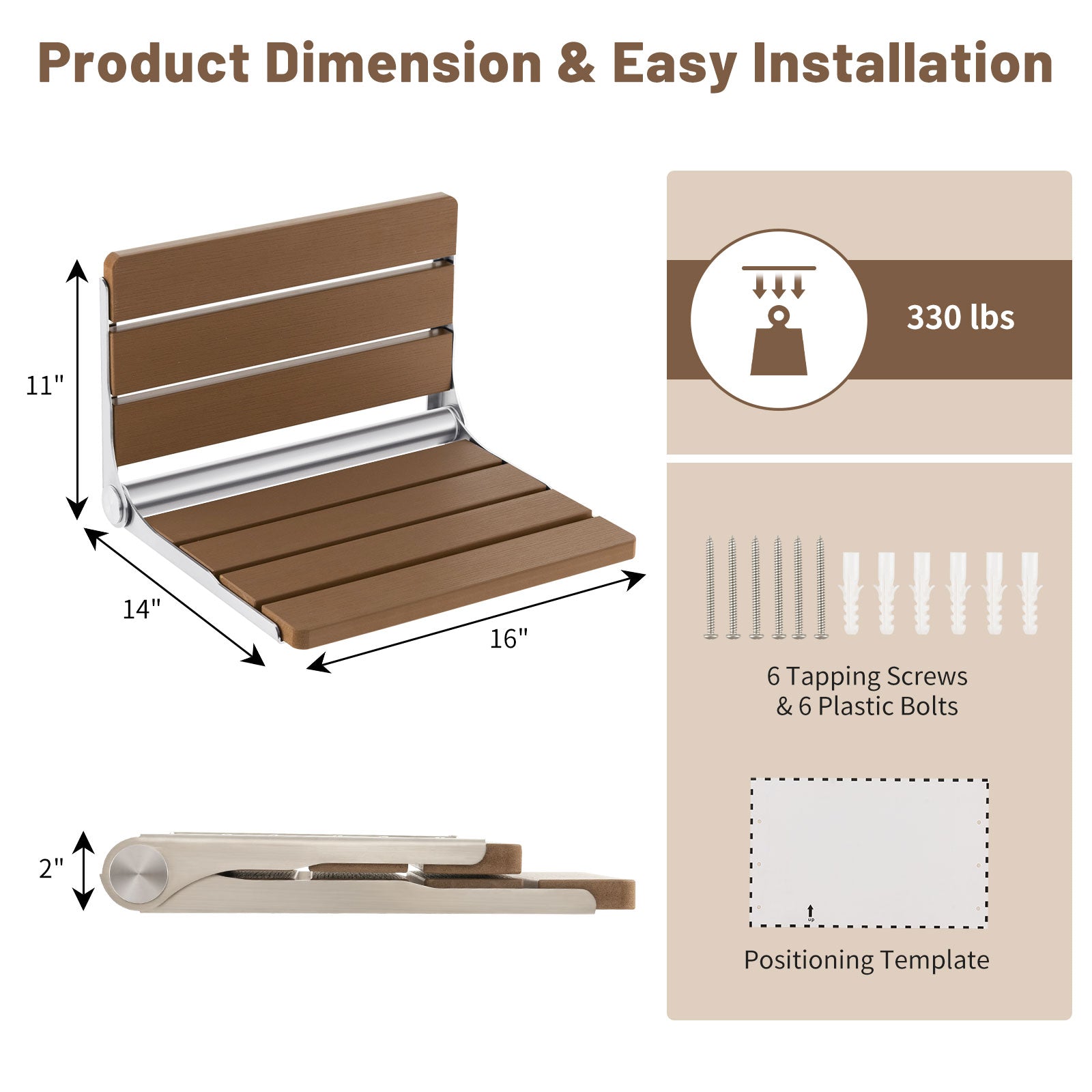 Wall-Mounted Foldable Waterproof HIPS Bathroom Bench