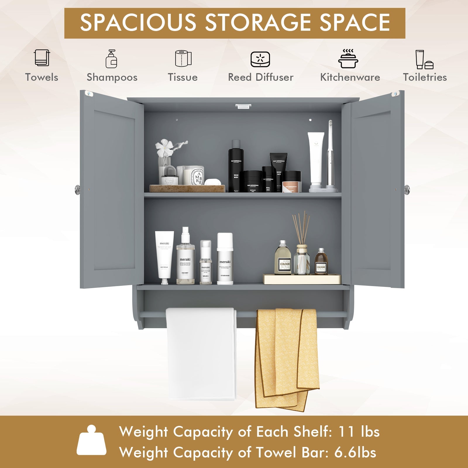 Wall Mounted Bathroom Storage Medicine Cabinet with Towel Bar