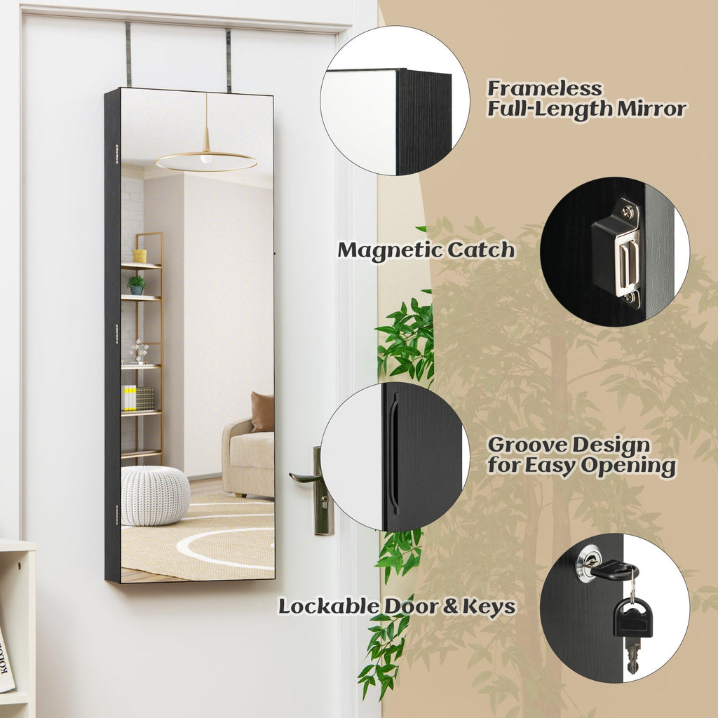 Wall Mounted Jewelry Cabinet with Full-Length Mirror