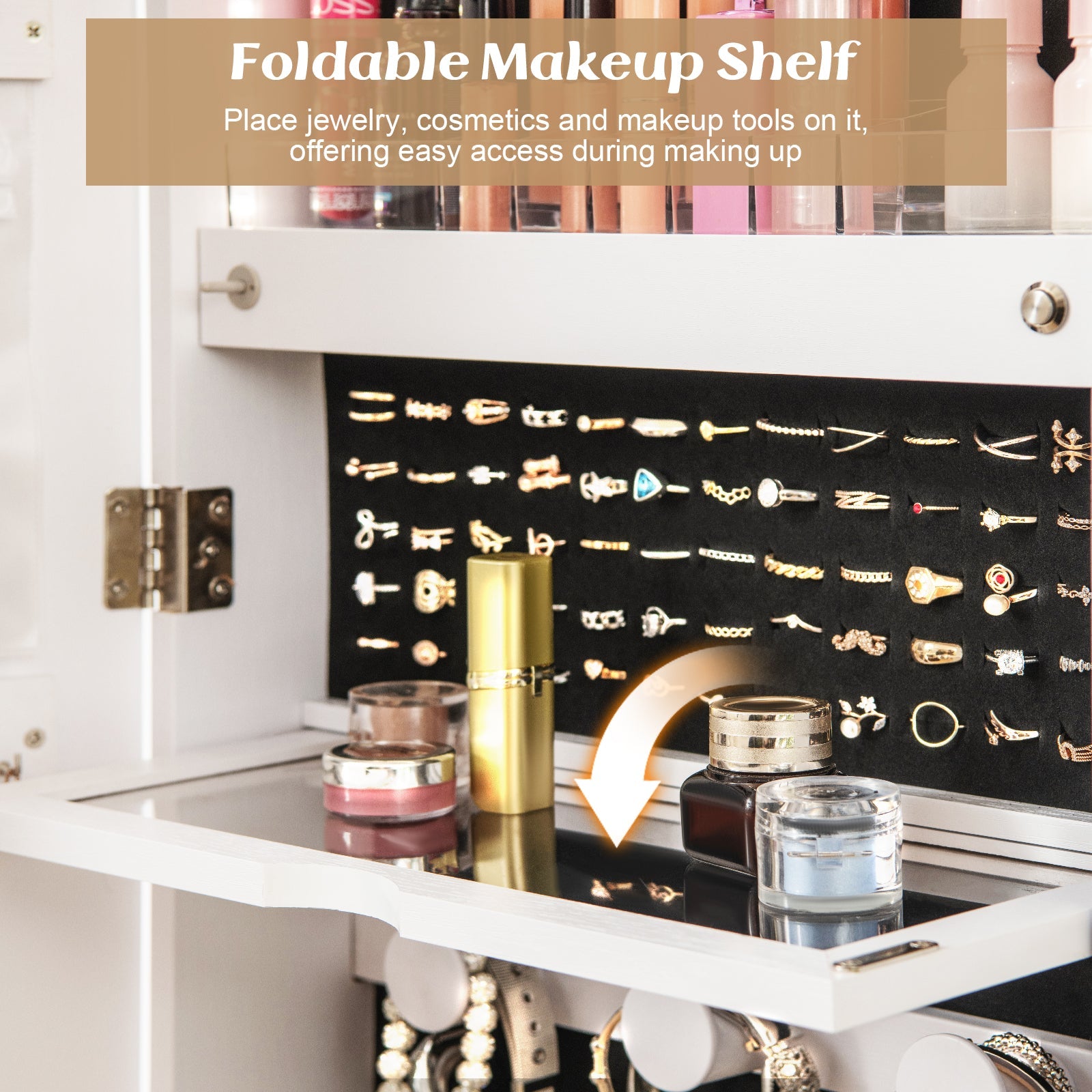 Wall Mounted Jewelry Cabinet with Full-Length Mirror