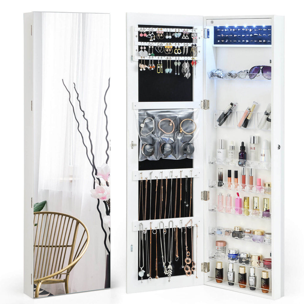 Wall Door Mounted Jewelry Armoire with Frameless LED Mirror