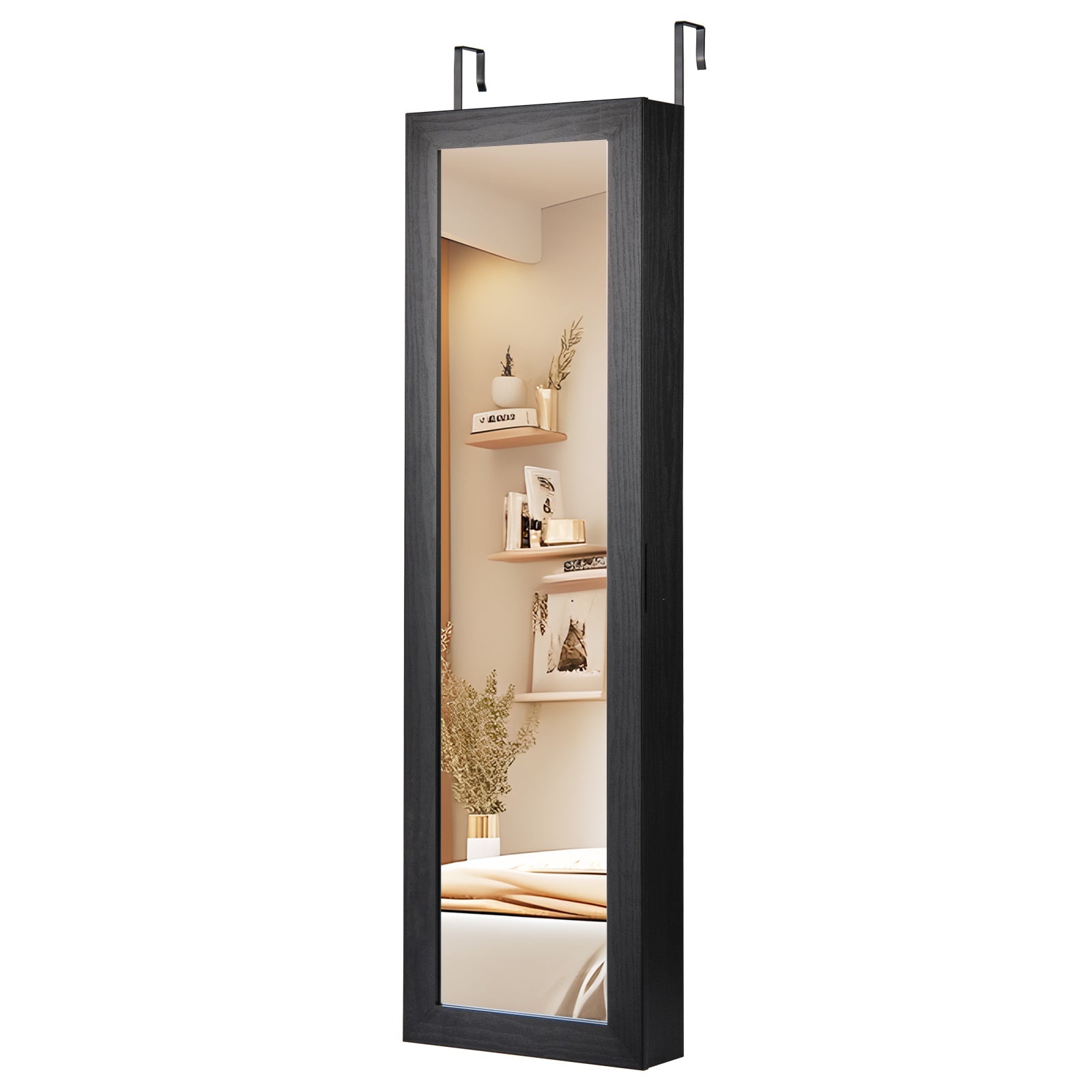 Wall or Door Mounted Jewelry Cabinet with Full-Length Mirror and LED Lights