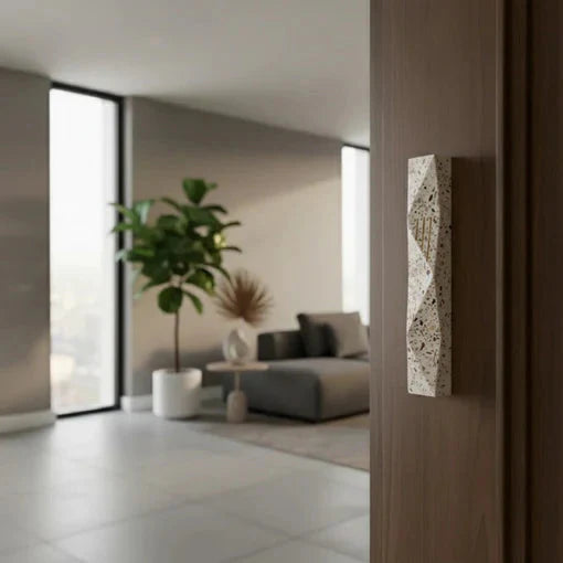Artistic Terrazzo Mezuzah in Earthy Natural Tones – Wave Series